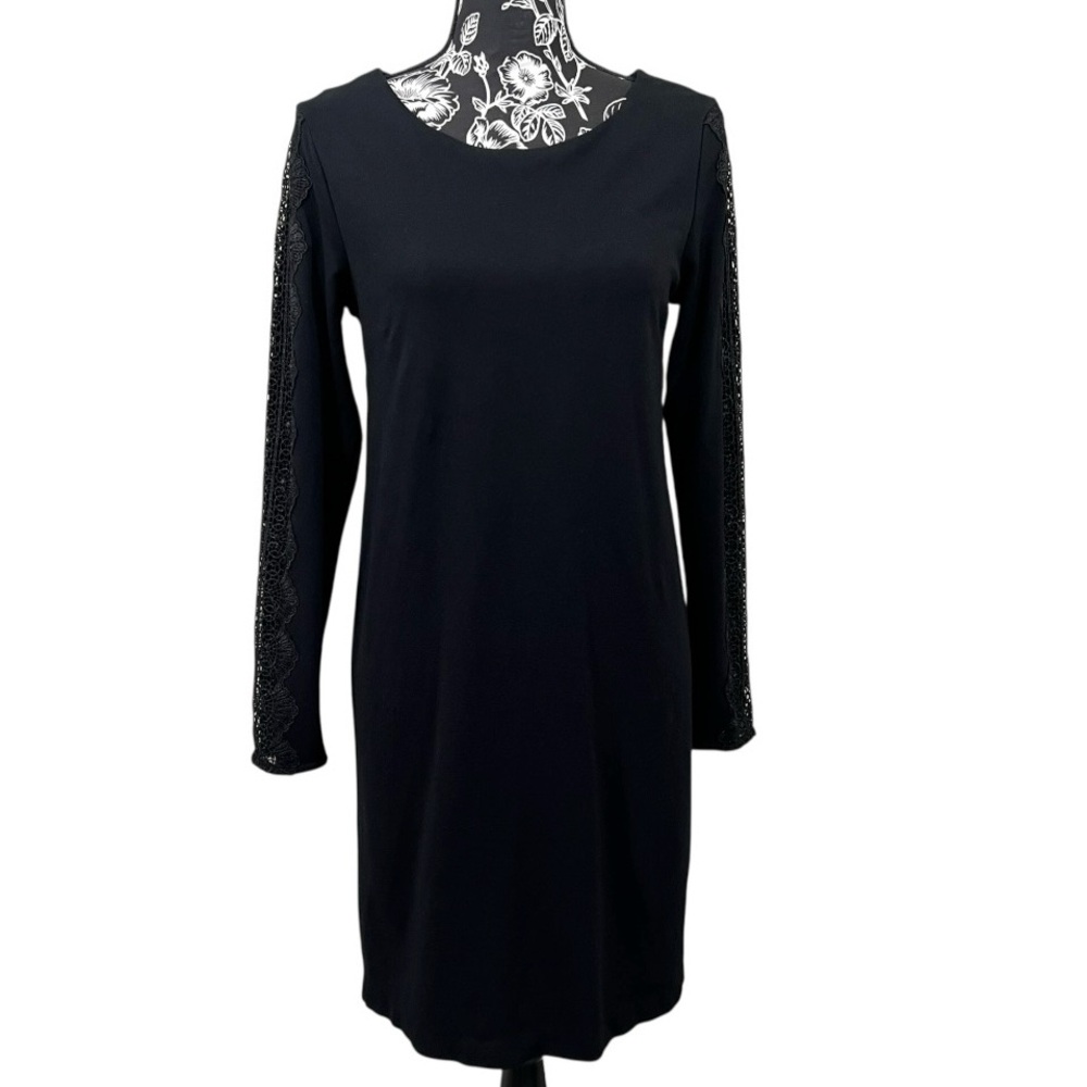 Tahari Black Long Sleeve Dress‎ with Lace Detail